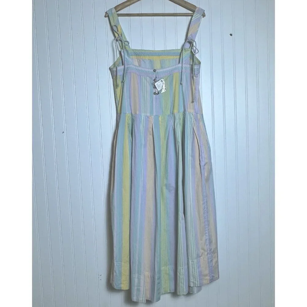 Free People Primavera Stripe Midi Dress Cotton Size XL Adjustable Strap Casual - Picture 9 of 9
